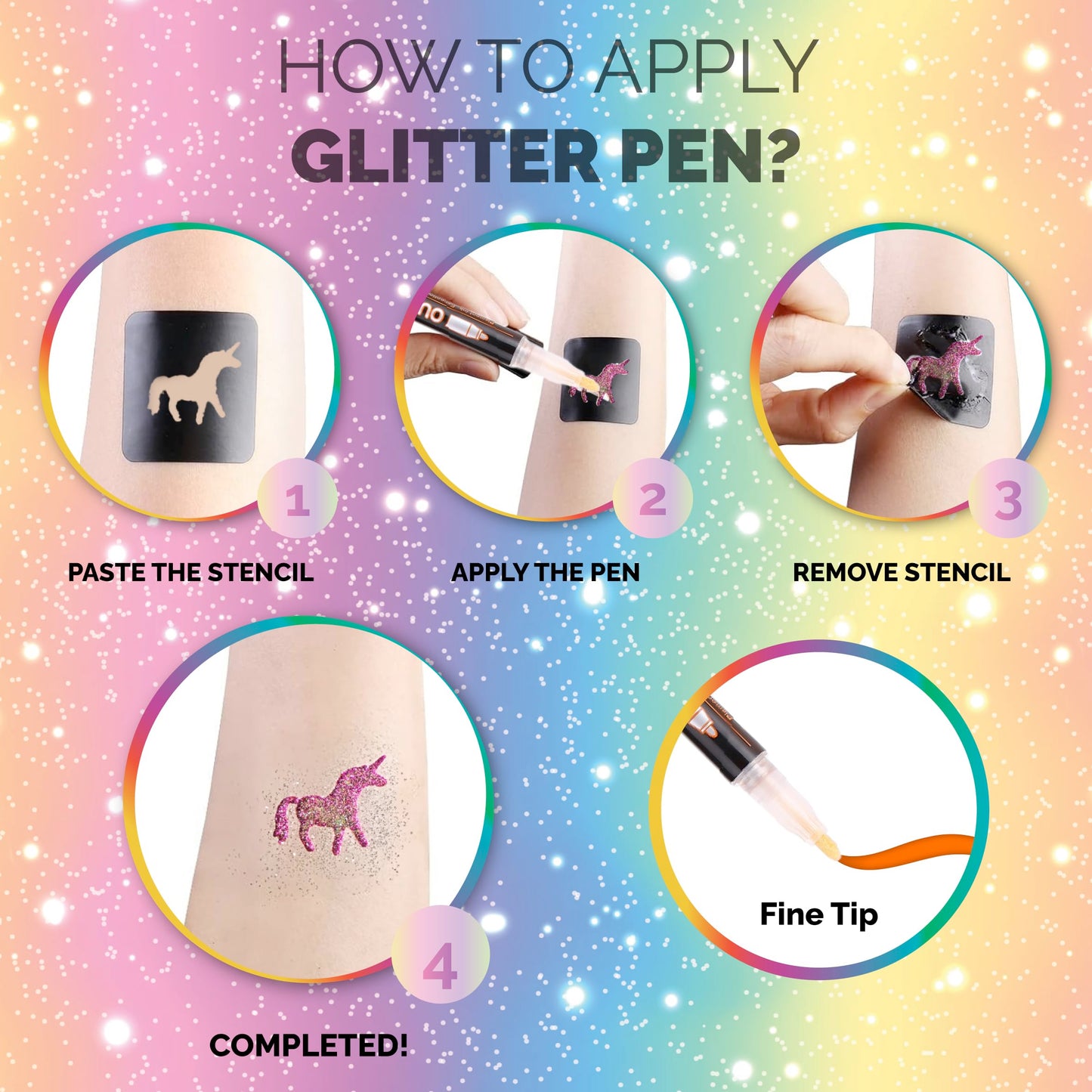 Glitter Tattoos for kids, Temporary Glitter Tattoo Markers for Skin, Glitter tattoo kit, Temporary Tattoos, face glitter, party bag fillers, girls birthday present, face glitter festival, face paint