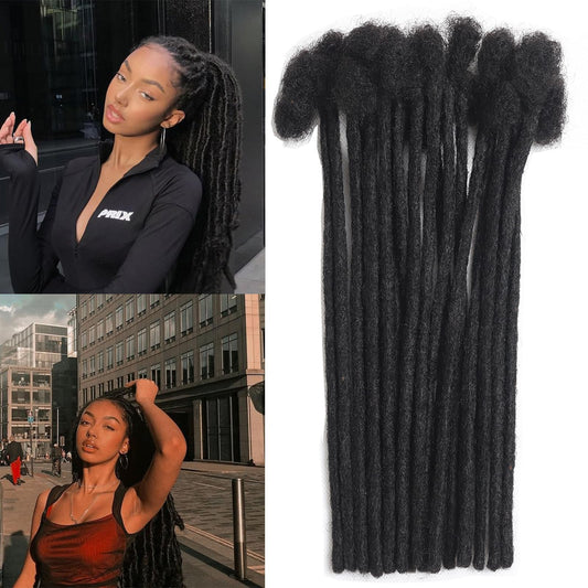 loceast Fully Handmade Permanent Loc Extensions Human Hair 0.8cm Width Dreadlock Extensions 14 Inch 10 Strands 100% Real Human Hair Locs