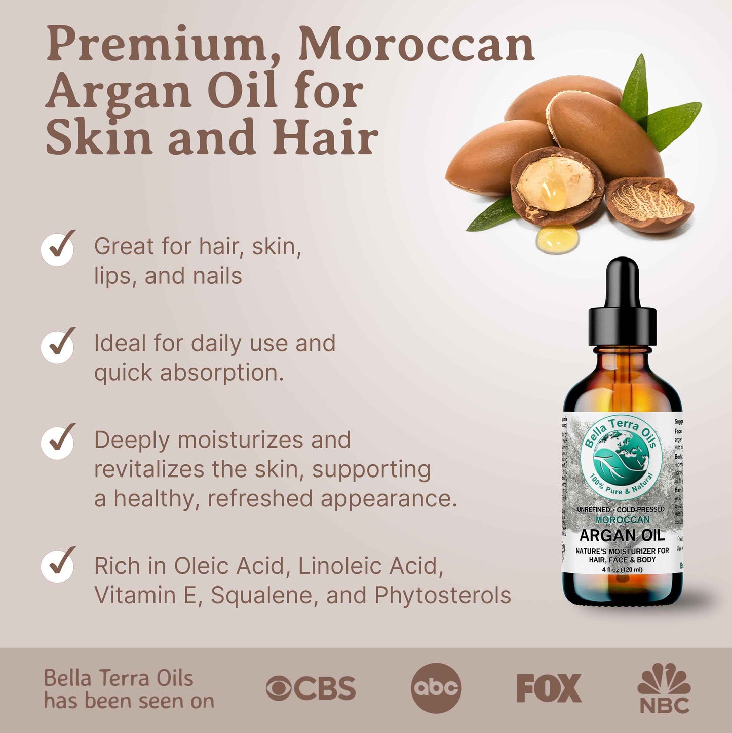 Bella Terra Oils - Argan Oil 8 oz - Pure Moroccan Elixir, Enhances Shine in Hair, Deeply Nourishes Skin, Perfect Oil for Curly Hair