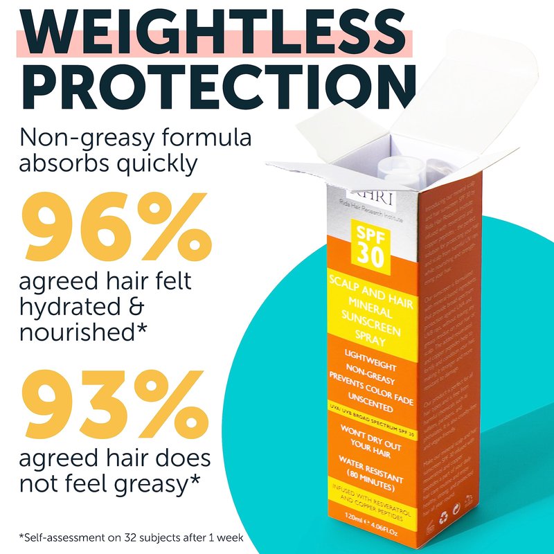 Hair Sunscreen Spray SPF 30 | Scalp Sunscreen for Hair & Scalp | Heat Protection Spray for Hair Non-Greasy UV Protection | Heat Protectant Helps Prevent Color Fade & Dryness | Beach SunBlock 4 oz