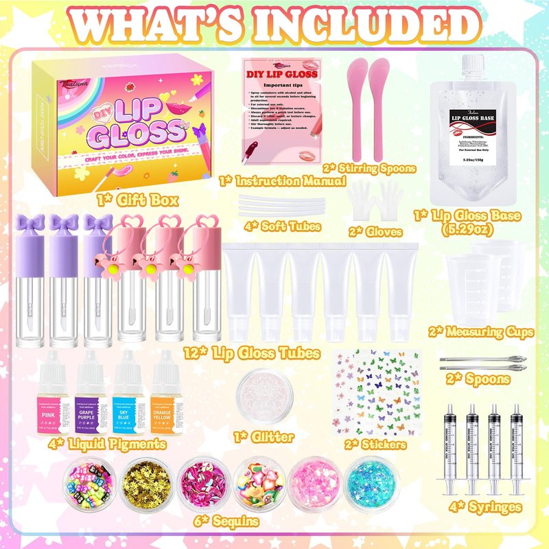 Thaluna Lip Gloss Making Kit, Lip Gloss Set for Women Lip Kit Fun DIY Lipgloss Making Kit, Make Your Own Lip Gloss Kit, Moisturizing Glitter Keychain Birthday Gifts Girls Trendy Stuff