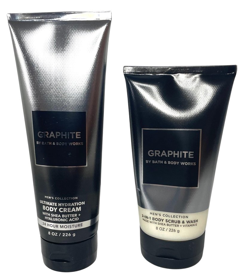 Bath and Body Works Men's Graphite Ultimate Hydration Body Cream and Body Scrub Set of 2