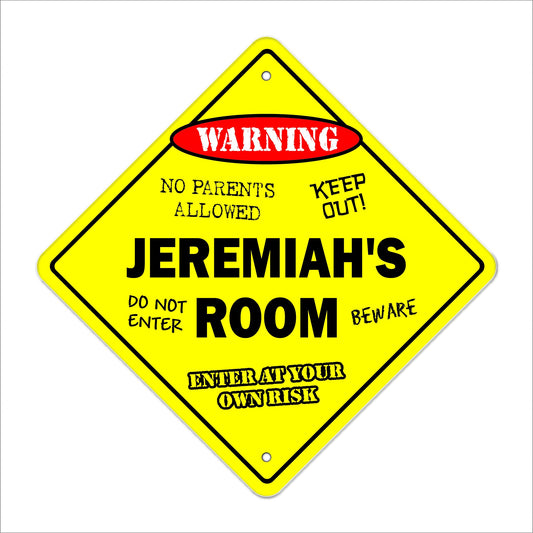 Jeremiah's Room Sign Crossing Zone Xing | Indoor/Outdoor | 12" Tall Kids Bedroom Decor Door Children's Name boy Girl