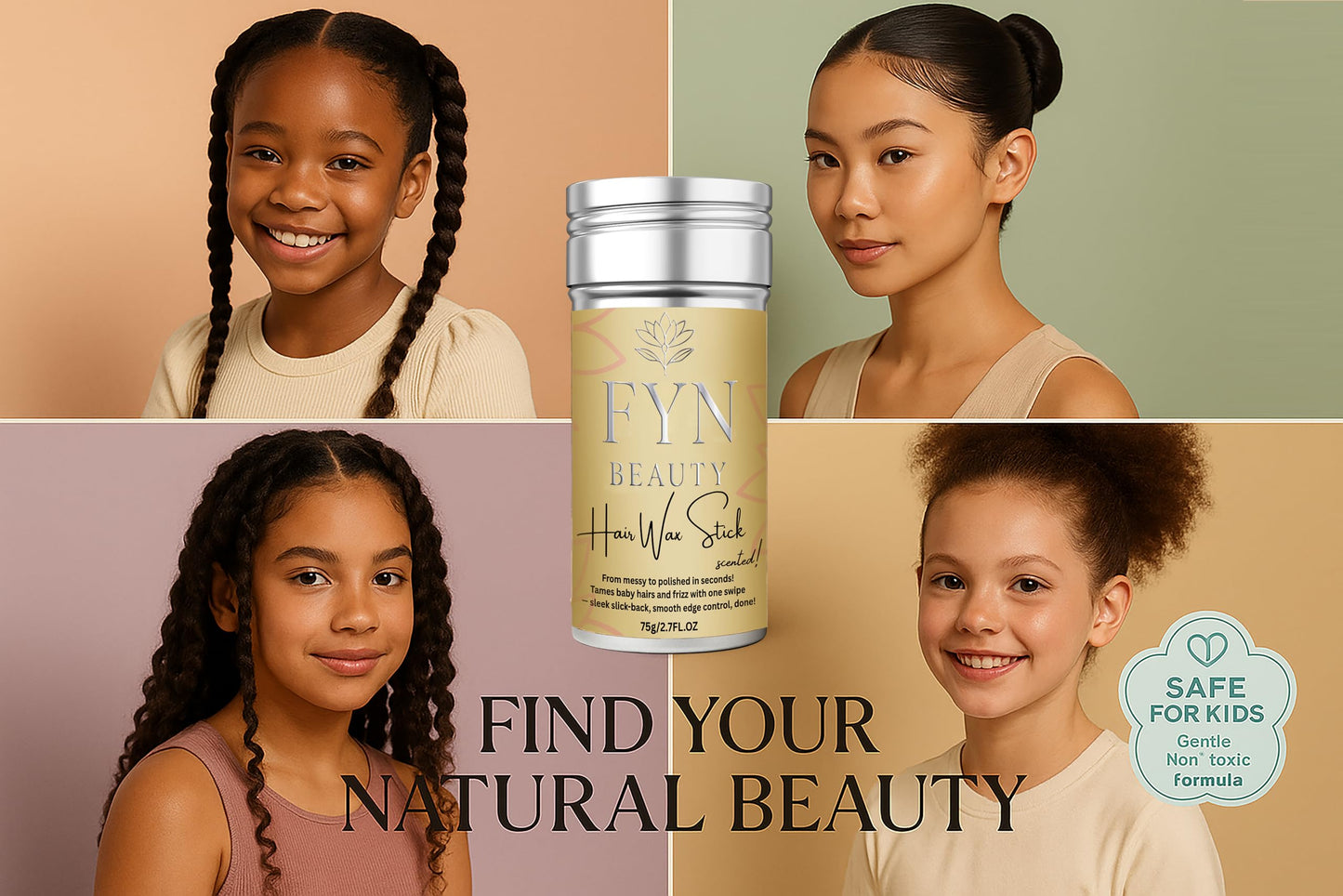 FYN Beauty Hair Wax Stick - Slick Back Hair Products - Edge Control - Hair Accessories for Women & Kids - Fly Away Stick for Hair - Bun Maker & Braiding Gel - Dance Recital Gifts for Girls- 2.7 Fl Oz