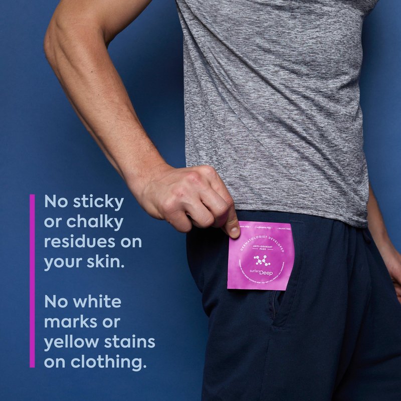 Surface Deep Deodorant Wipes, Dermatologist Developed & Patented, Anti-Odorant Body Wipes, Natural Formula, Travel Friendly Deodorant, Perfect for Travel Women/Men, Individually Wrapped, 30PK