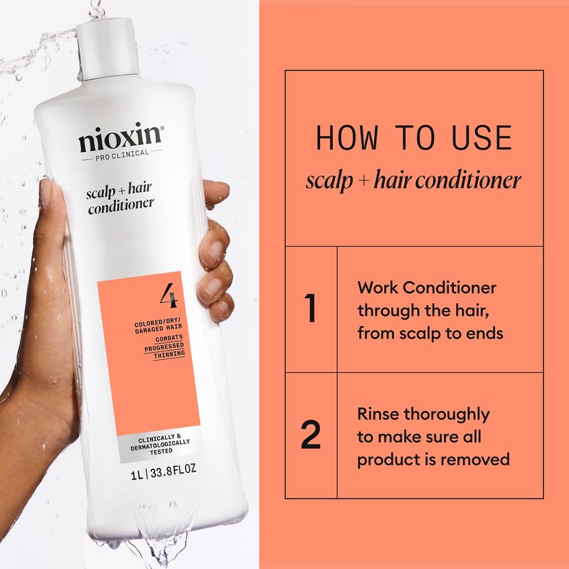 Nioxin System 4 Shampoo & Conditioner Prepack | For Color or Damaged Hair with Progressed Thinning | With Niacinamide and Biotin | Pumps Included | 33.8 Fl oz.