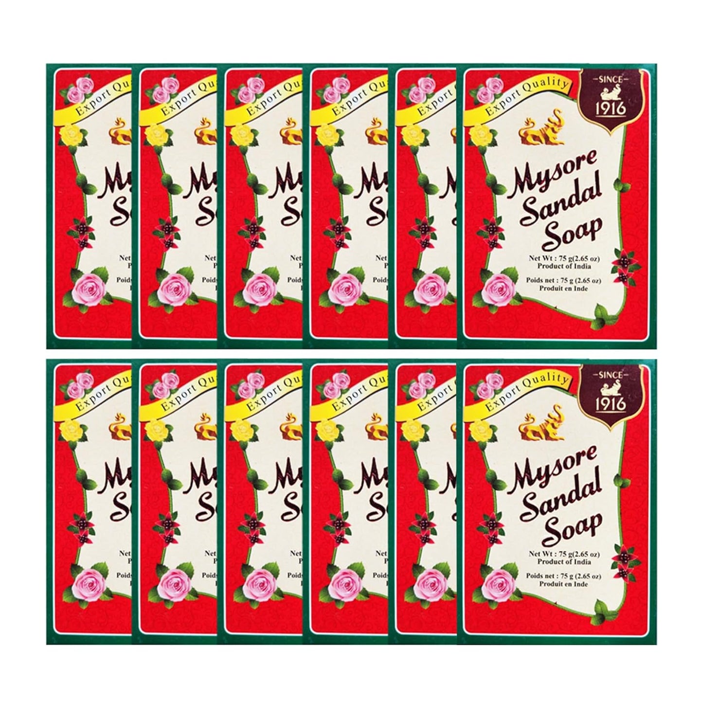 Mysore Sandal Soap - Natural Fragrance Bar | 75g | Pack of 12