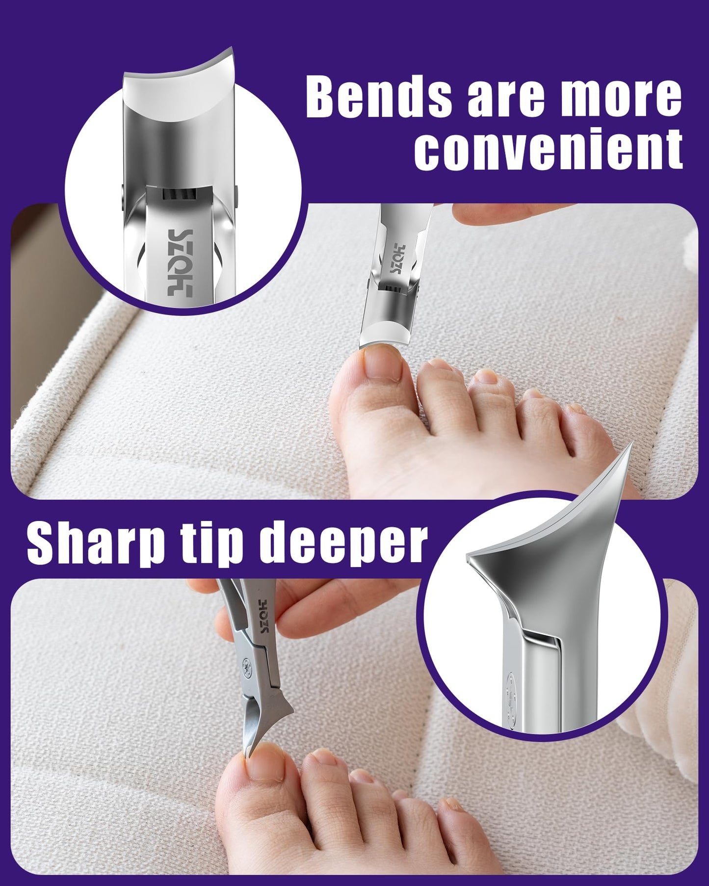 Nail Clippers Set - SZQHT 2025 Upgrade Angled Head Nail Clippers for Men,Seniors,Women,Toenail Clippers for Thick,Ingrown, Nails, Professional Stainless Steel Toe Nail Clippers,Nail File, Heavy Duty