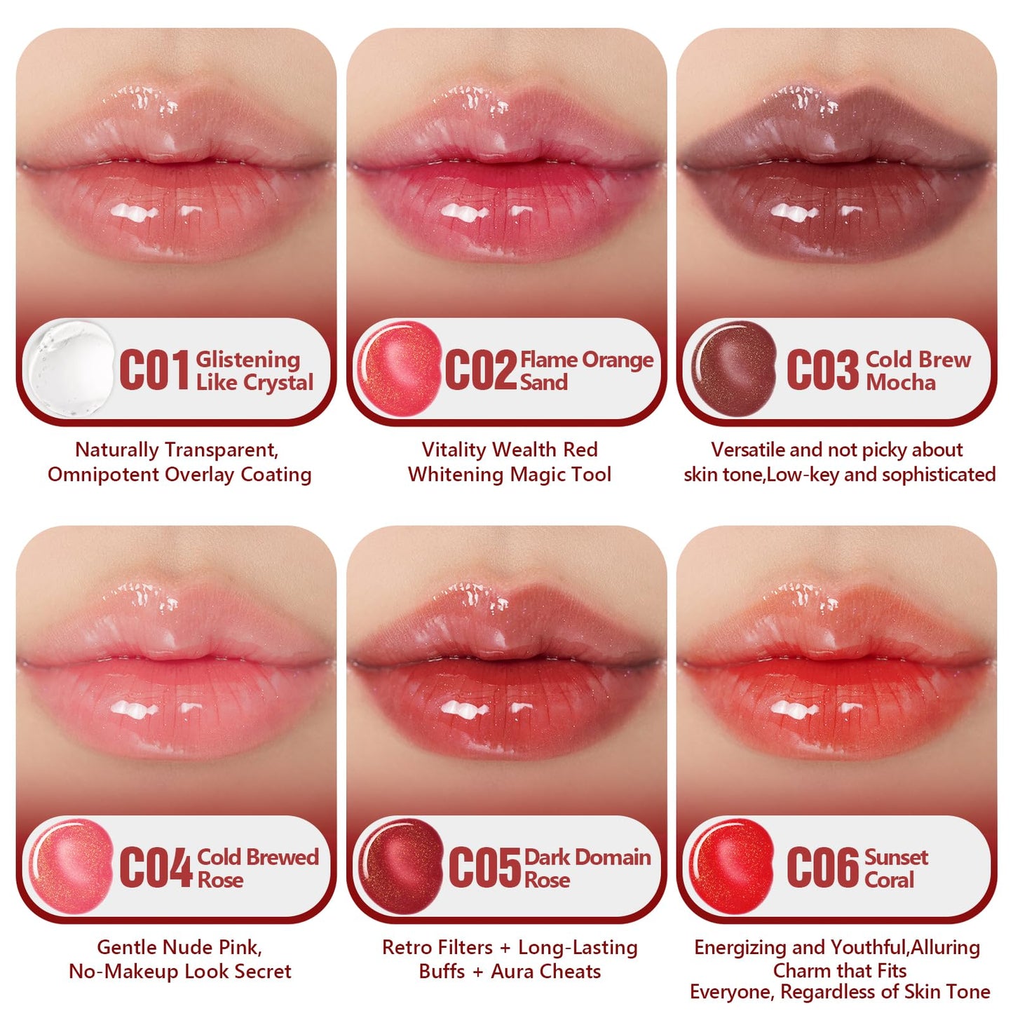 Dmsky 24 Pack Lip Gloss Set, 6 Colors Shiny Soft Lip Gloss Bulk, Lip Oil for Dry Cracked Lips Moisturizing Nourishing,Lip Stain With Rich Varied Colors For Girls and Women Makeup