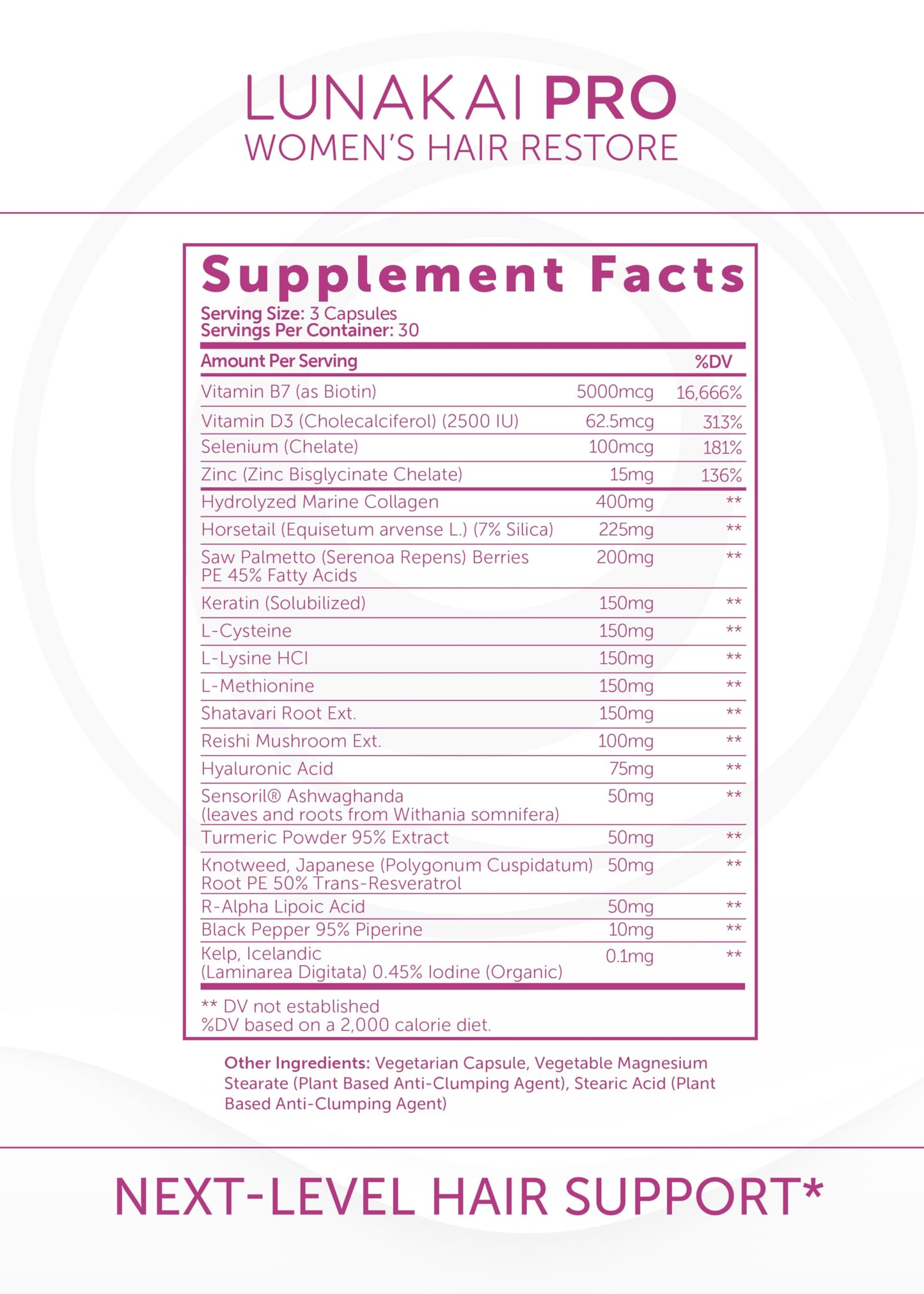 Lunakai USA Made Hair Growth Supplement for Women - Advanced 20 Nutrient with Marine Collagen, Saw Palmetto, Biotin & Keratin - Daily Hair Vitamins for Thicker Strands - 90 Capsules