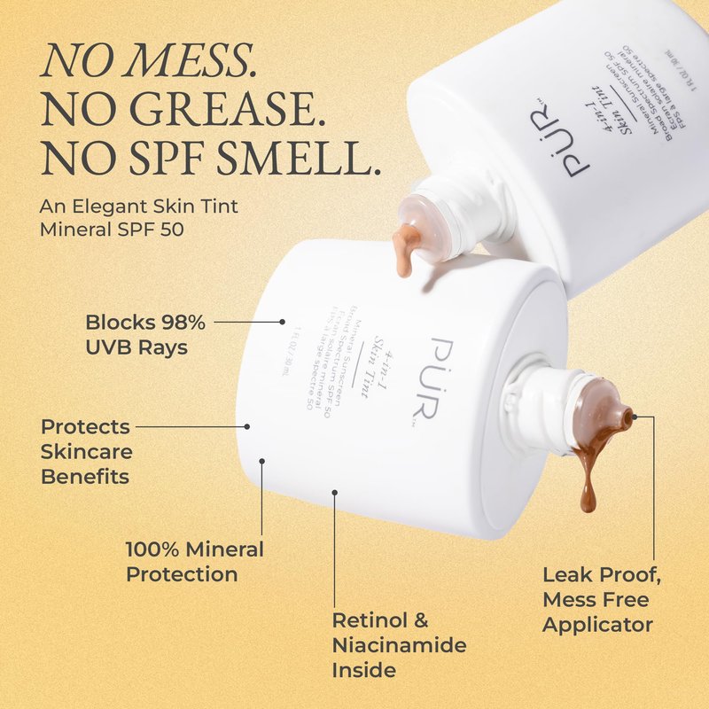 PÜR MINERALS Tinted Sunscreen for Face, 4-in-1 Skin Tint - Broad Spectrum Mineral Sunscreen, SPF 50 - Tinted Facial Moisturizer, Primer & Foundation for Sun Protection - Lightweight, Buildable, Linen