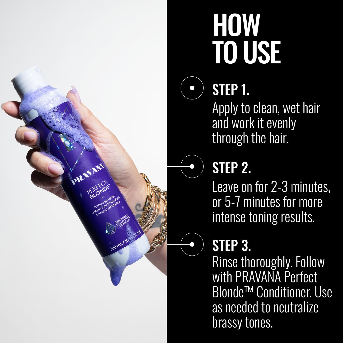Pravana The Perfect Blonde Purple Toning Shampoo | Neutralizes Brassy, Yellow Tones | For Color-Treated Hair | Chromasilk Enhances Shine & Protection | Vegan, Paraben & Sulfate Free | 33 Fl Oz