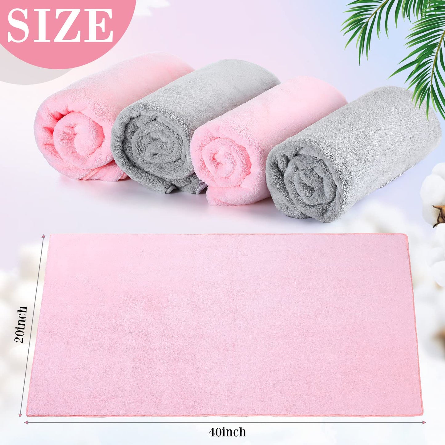 Tatuo 4 Pcs 20 x 40 Large Microfiber Hair Towel for Long Hair Quick Dry Towel Absorbent Turbans Anti Frizz Drying Turbans Wrap for Curly Long Short Women, Pink and Gray