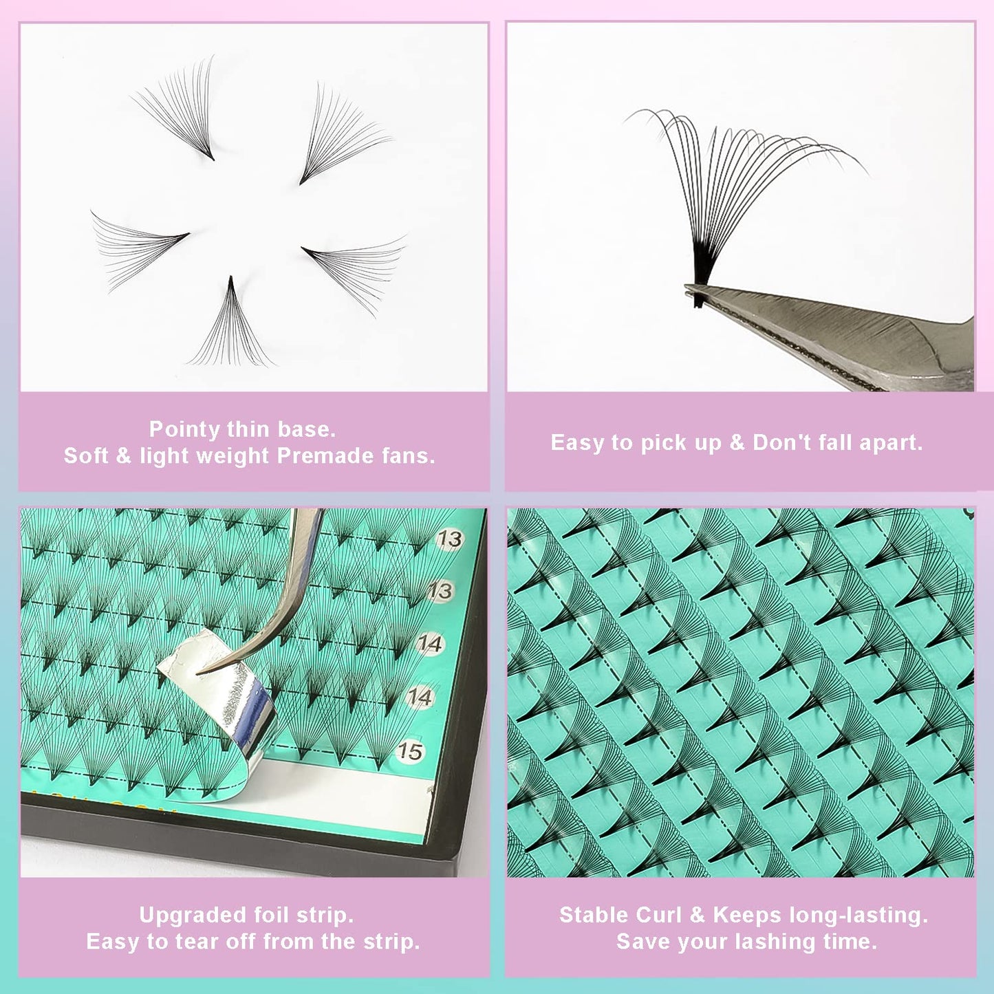 VAVALASH Premade Fans Eyelash Extensions 320 Fans 10D 14D 16D 20D 0.03 0.05 0.07 Thickness C/D Curl Middle Stem Heat Bonded Premade Fans Russian Volume Eyelashe Extensions (320 Fans-16D-0.03-C-8-15mm)