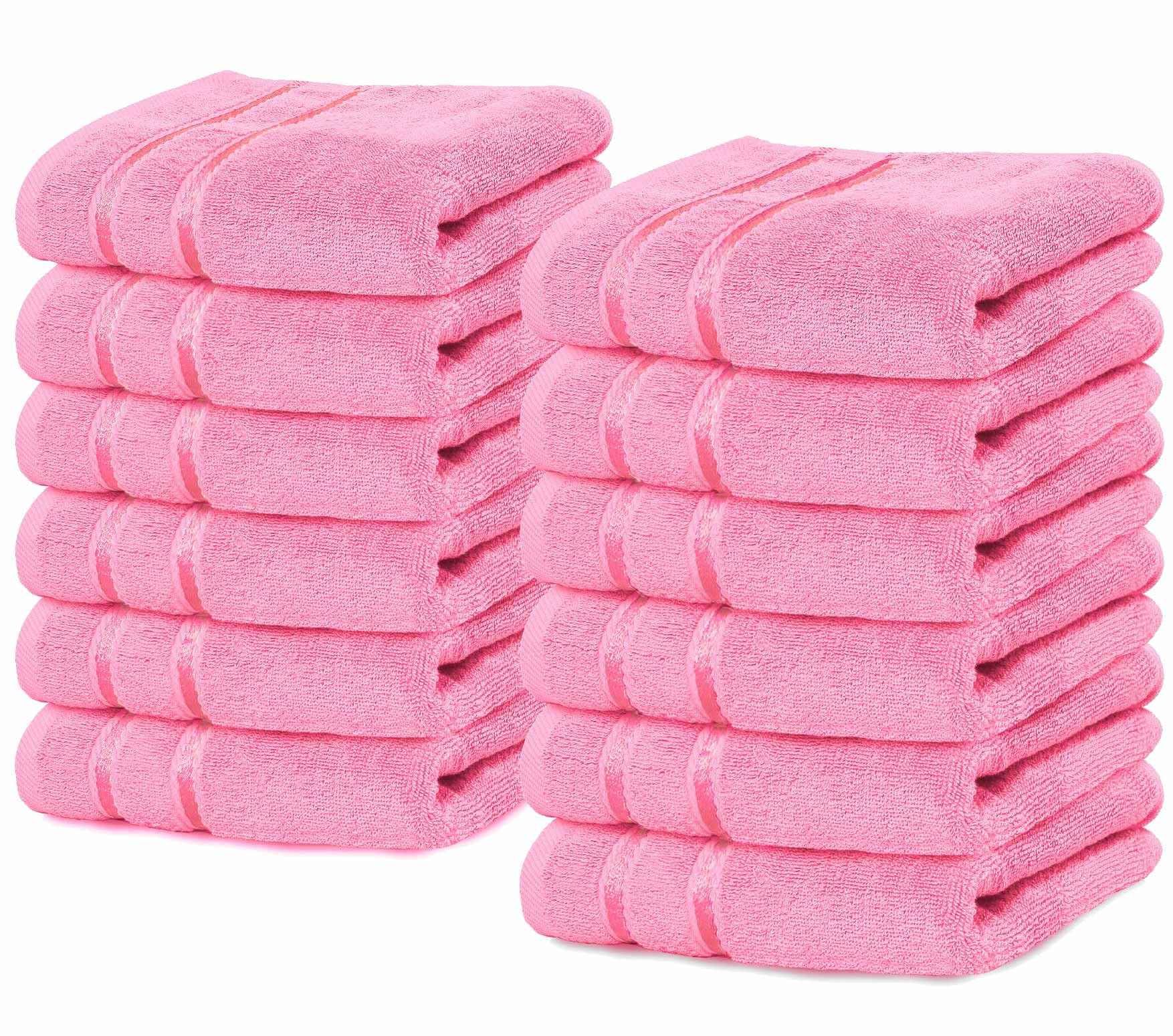 YRALY Luxury Wash Cloths 12 Pack |13x13 Inch | 600 GSM | 100% Ring Spun Cotton Washcloths for Body and Face – Soft and Absorbent Face Towels for Bathroom, Hotel, Spa, Gym (Pink)