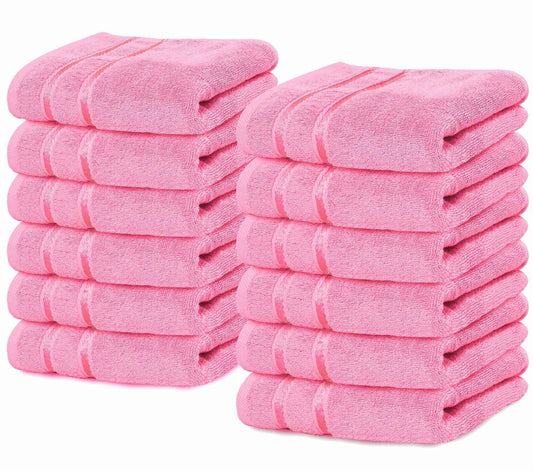YRALY Luxury Wash Cloths 12 Pack |13x13 Inch | 600 GSM | 100% Ring Spun Cotton Washcloths for Body and Face – Soft and Absorbent Face Towels for Bathroom, Hotel, Spa, Gym (Pink)