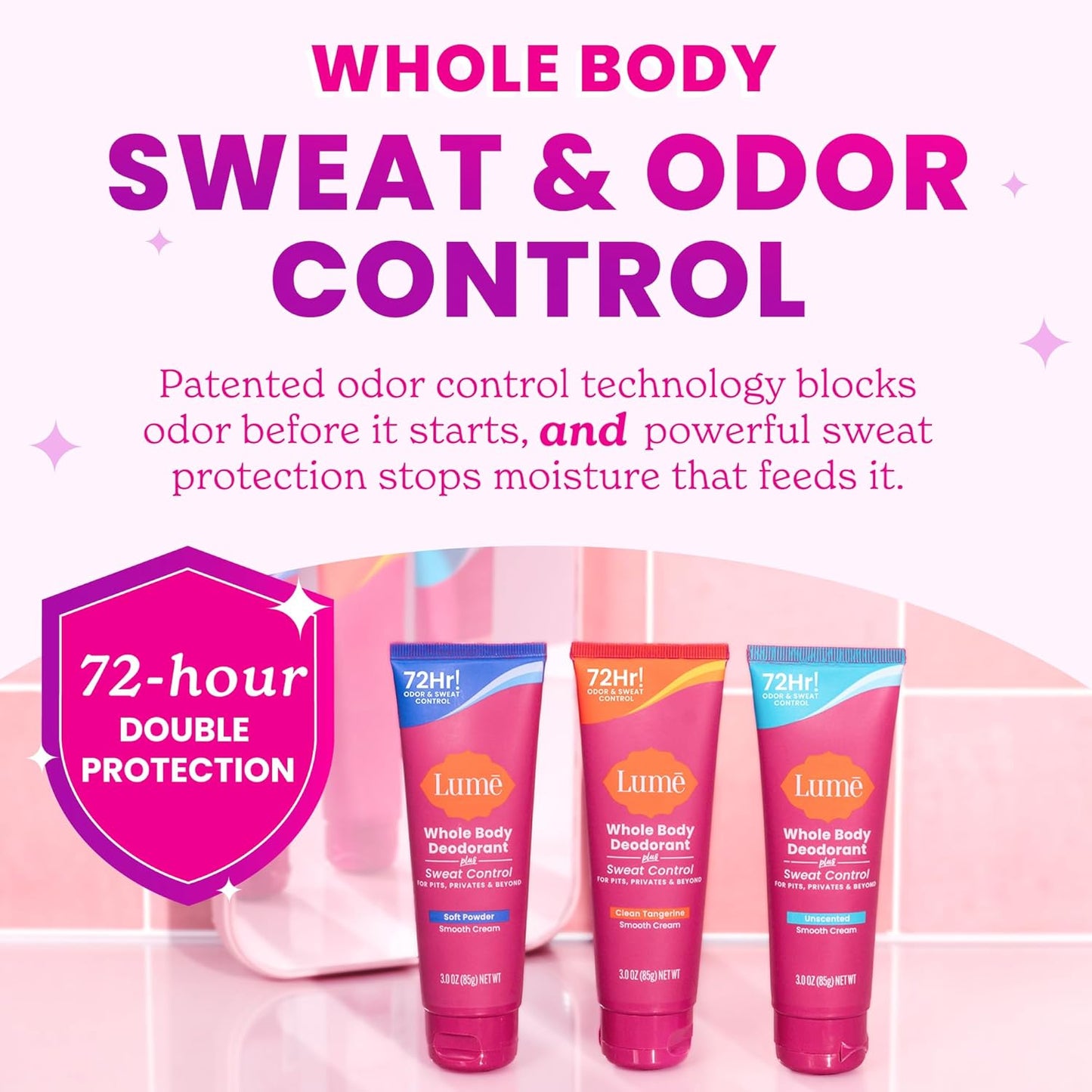 Lume Whole Body Deodorant - 72-Hour Odor & Sweat Control Cream | Baking Soda Free, 3 oz (Pack of 2)