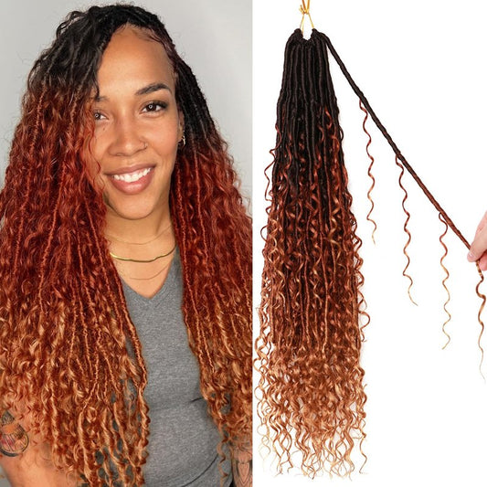 8 Packs Goddess Faux Locs Crochet Hair-24 Inch Boho Soft Locs Crochet Hair for Black Women (1B/30/27#, 24 Inch(Pack of 8))