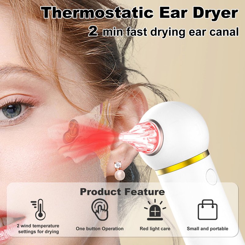 TopQuaFocus Ear Dryer for Adults Kids, Electronic Inner Ear Fluid Removal Tool, Circulation Design - 2min Quick Drying Eardrum, Ideal for Swimmers’ to Dry the Air of Ears