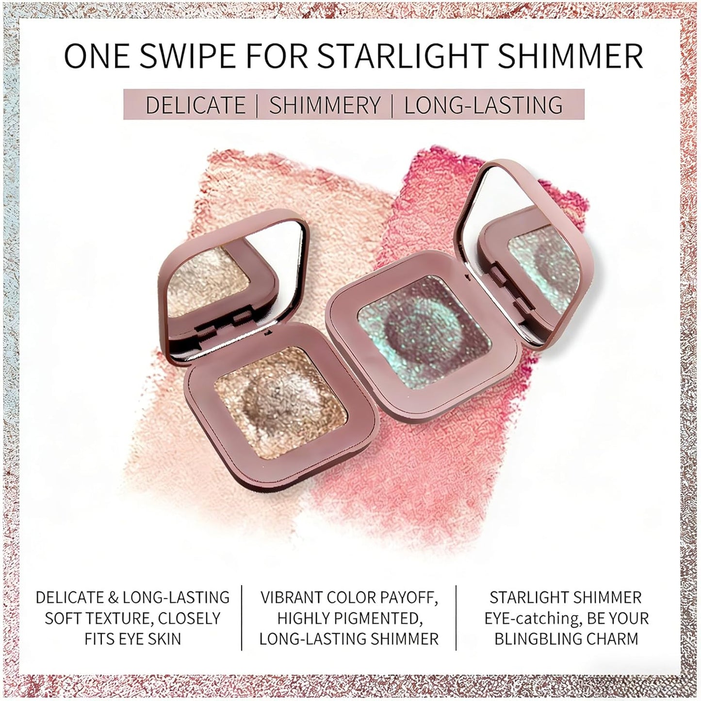 Duochrome Glitter Eyeshadow - Ultra-Fine Color Shifting Metallic Shimmer | Long-Lasting Holographic Makeup (#1 Champagne Pink)