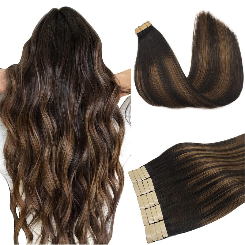 DOORES Tape in Hair Extensions, Dark Brown to Chestnut Brown 10 Inch 30g 20pcs, Tape in Hair Extensions Human Hair Remy Straight Hair Real Natural Hair for Women