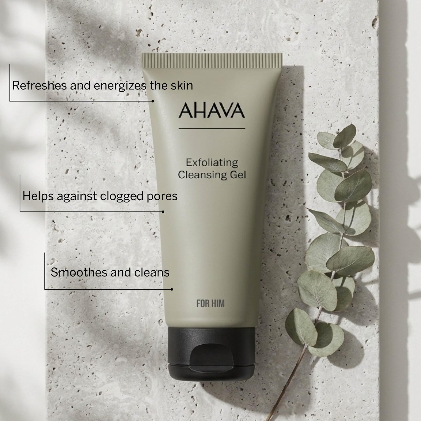 AHAVA Men's Exfoliating Cleansing Gel - Helps Against Clogged Pores, Smoothes & Cleans, Refreshes & Energizes the Skin with exclusive Osmoter & antioxidant botanic complex: G-Force, 3.4 Fl.Oz
