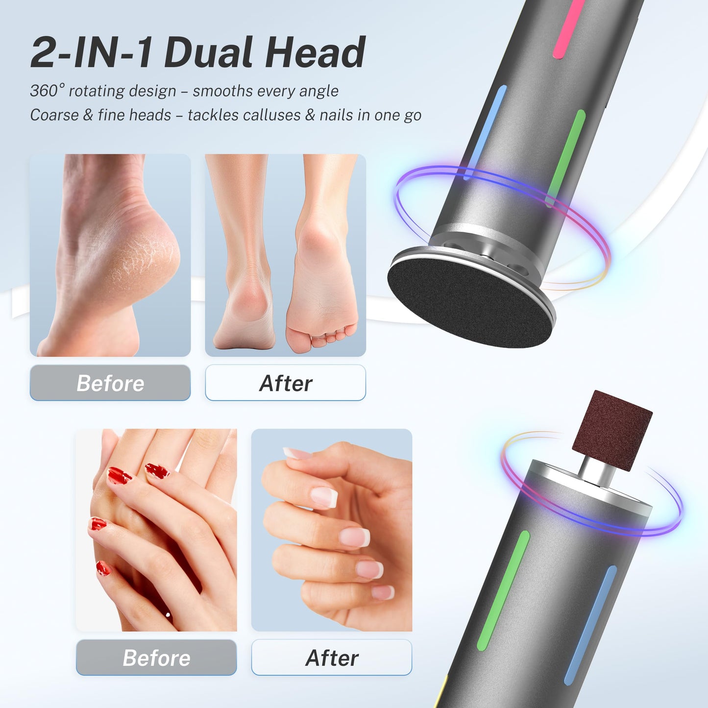 Electric Foot Callus Remover, Painless 2-in-1 Electric Foot Filer - 80 Discs, Adjustable Speed, Professional Pedicure Tool for Dry Cracked Heels, Home Spa & Salon (Space Gray)