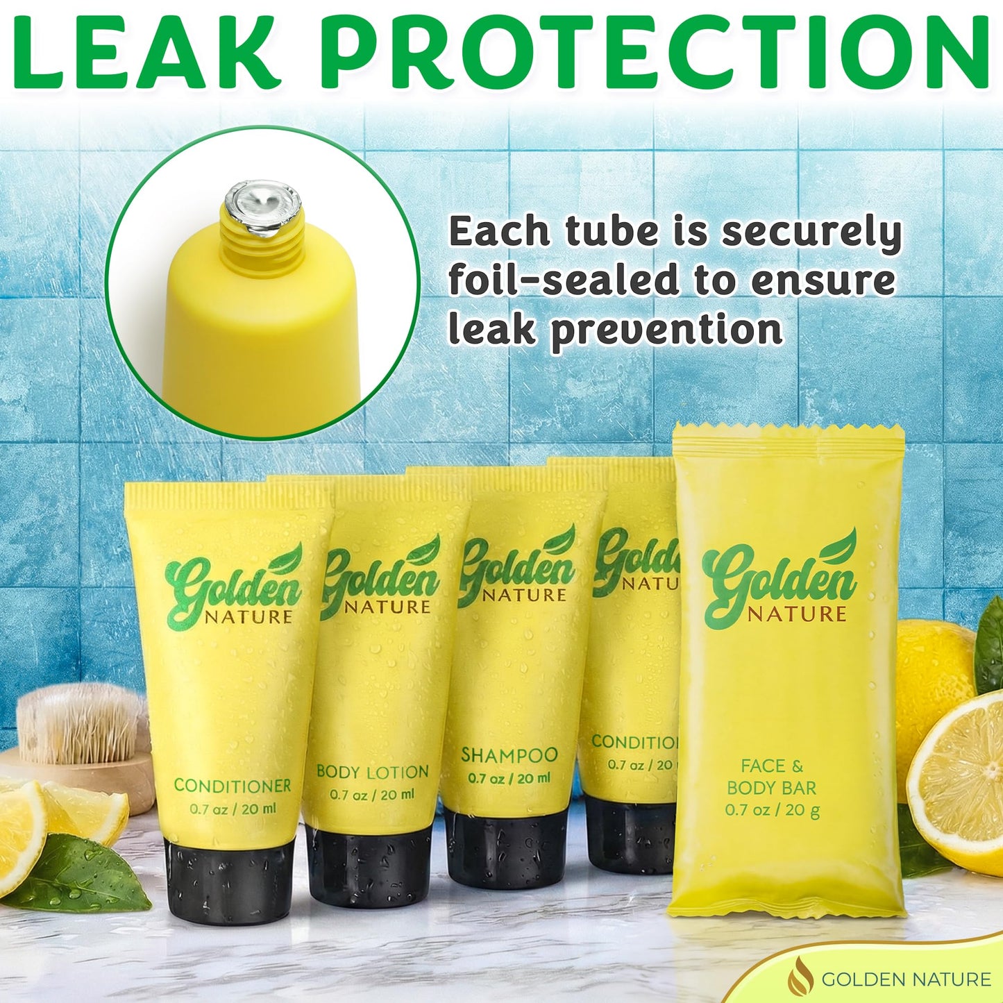 Golden Nature - Travel Size Hotel Toiletries Bundle - Jasmine, 0.7 oz each, 200 Pcs - 4-Piece Set: 50 Rectangular Bar Soap, 50 Shampoo, 50 Conditioner & 50 Body Lotion - Bulk Small Toiletries