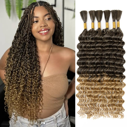 Boho Hair for Braiding, 6 Bundles 24 Inch Deep Wave Bulk for Boho Braids No Weft 200G Curly Bohemian Wet and Wavy Braiding Hair Extensions,(1B/grey#)