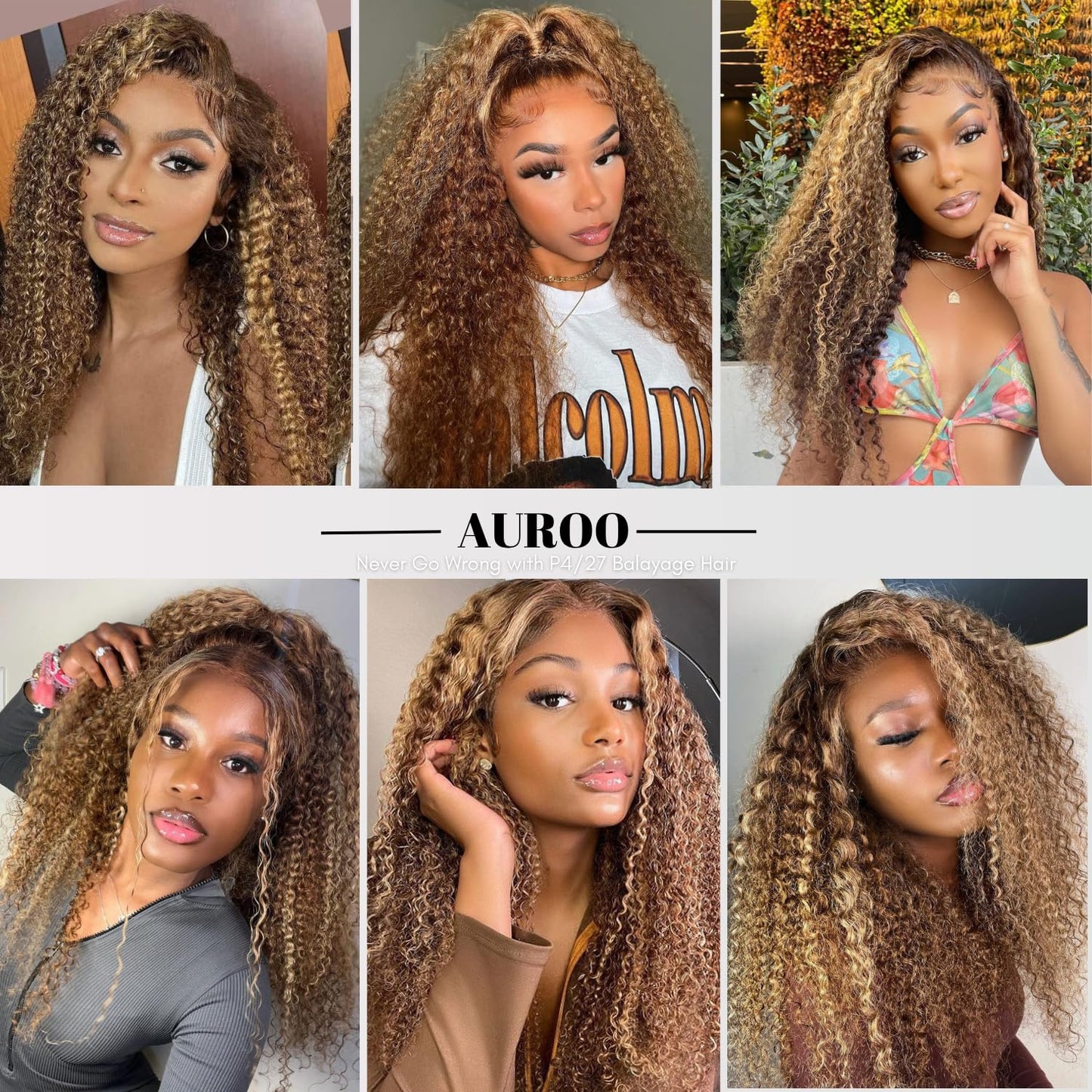 AUROO #P4/27 Highlighted Kinky Curly Single Bundles Human Hair 12Inch, 12A 100% Virgin Honey Blonde Highlight Brazilian Tight Curly Bundles Thick Track Brazilian Ombre Brown Colored Weaves Sew In Remy