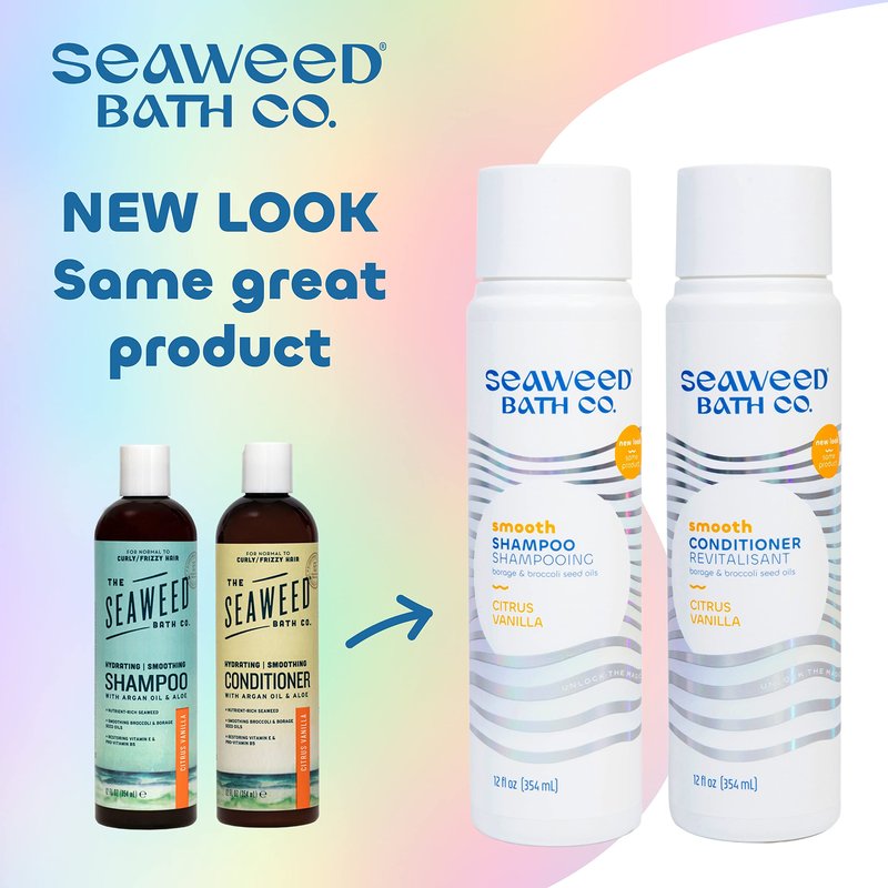 Seaweed Bath Co. Smooth Shampoo and Conditioner Set - Citrus Vanilla - Hydrate With Aloe, Borage Oil, and Broccoli Seed Oil for Sleek, Shiny Hair - 12 oz (Pack of 2)