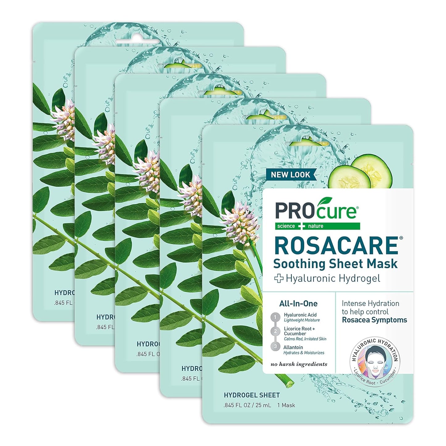 Rosacare Redness Relief Face Mask - Hydrating Sheet Masks with Hyaluronic Acid & Cucumber | 5 Pack for Sensitive Skin