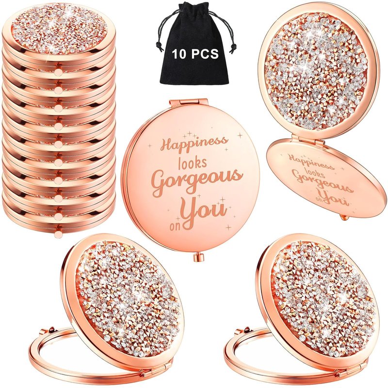 Inspirational Compact Mirror - 10 Pcs Double-Sided Pocket Mirror with Rhinestones | Portable Handheld Makeup Mirror for Women & Girls