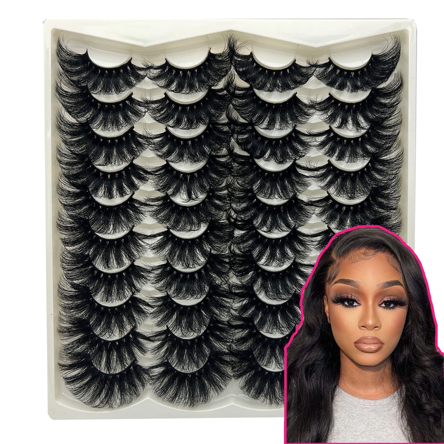 25MM Lashes Mink Fluffy Long 20 Pairs Dramatic 3D Mink Lashes Pack, Reusable 5D Thick Long 25 MM False Faux Mink Eyelashes Bulk
