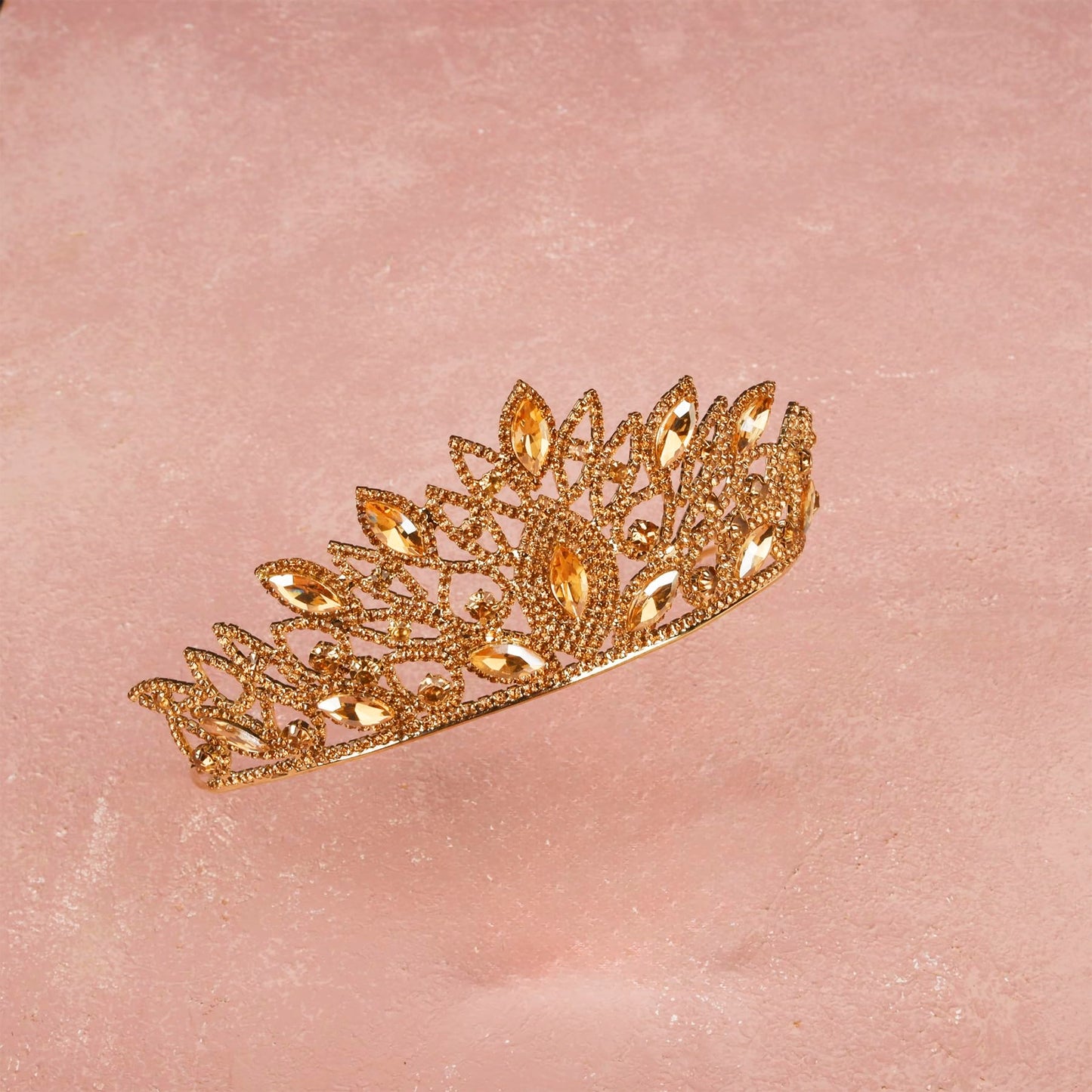 LIMELIA Women's Tiara - Crown for Henna Wedding Party | Glitter Hair Accessories for Bridal Birthday Pageant Prom Halloween Cos-play Costume Christmas Party| Traditional Crystal - Honey