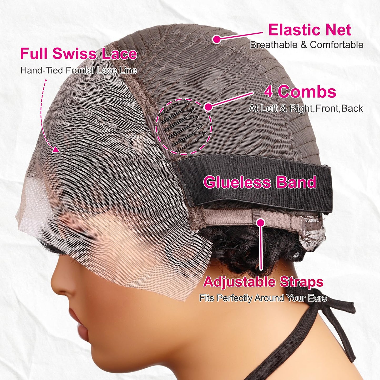 CRYSTALHAIR Short Curly Pixie Cut 13x4 Lace Front Wig 100% Human Hair Wigs, Black 13x4 HD Lace Frontal Wigs Short Layered Curly Glueless Wig Pre Plucked Deep Wave Pixie Cut Human Hair Wigs for Women