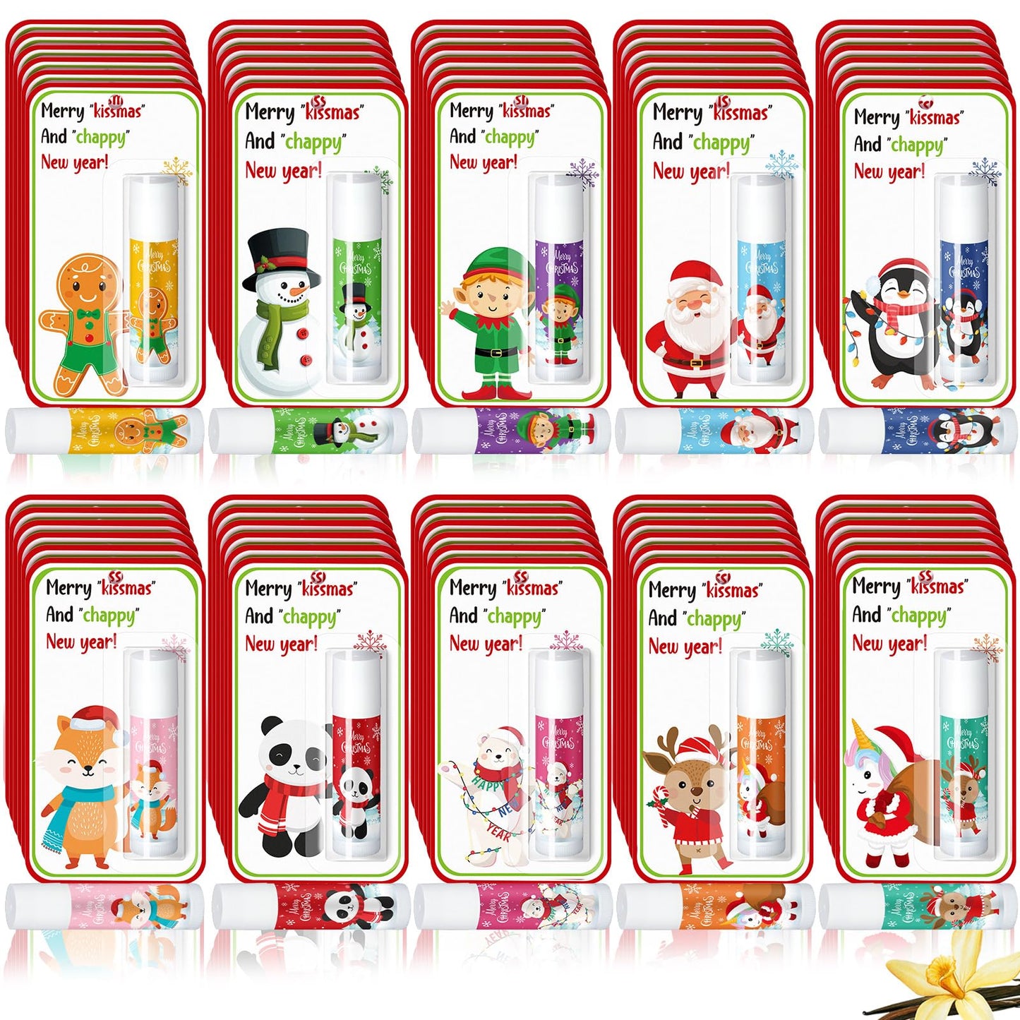 Sacubee 60 Pack Christmas Lip Balms Bulk Christmas Stocking Stuffers Party Favor Gifts Holiday Appreciation Holiday Lip Moisturizer Gifts for Women Coworkers Teacher Employee Adults Staff Team