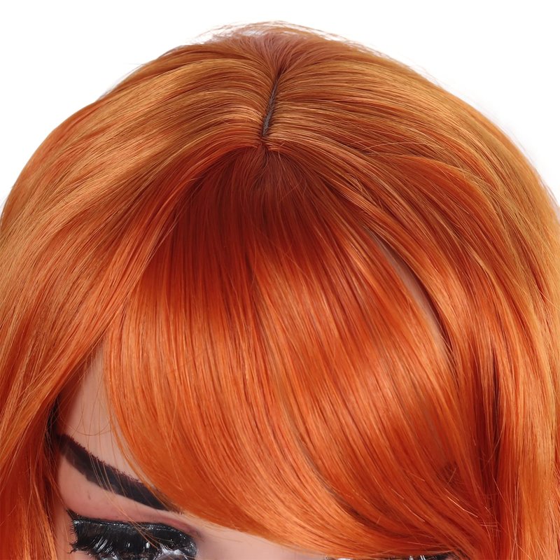 Greenmirr Short BOB Bright Orange Wavy Wigs with Bangs Heat Resistant Synthetic Hair 14in for Party Daily Wear