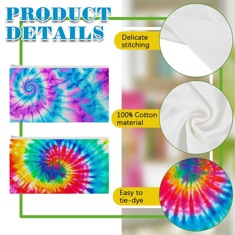 Sanwuta 20 Pcs Cotton Makeup Bags for Tie Dying Items Things to Tie Dye Blank Pure Cotton Pencil Case Cosmetic Bags for Large Groups Dye Party Project(12.5X 7'')