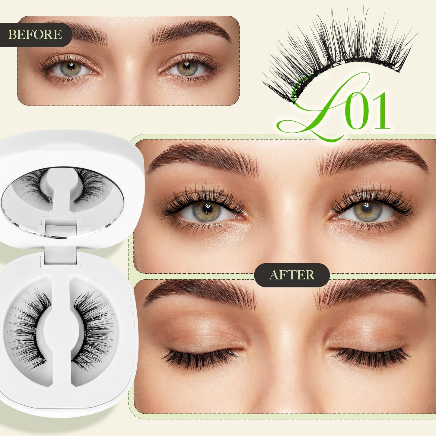 LASHVIEW Upgrade Soft Magnetic Eyelashes with Applicator, Reusable Magnetic Lashes Natural Look, No Glue Needed, Windproof & Waterproof for All-Day Comfort (L01)