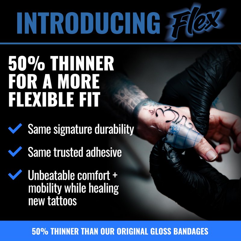 Saniderm - Flex Tattoo Aftercare Bandage - Ultra-Flexible, Waterproof, Sterile Tattoo Wrap for Fast, Clean Healing - (3 Sheets, 8"x10")