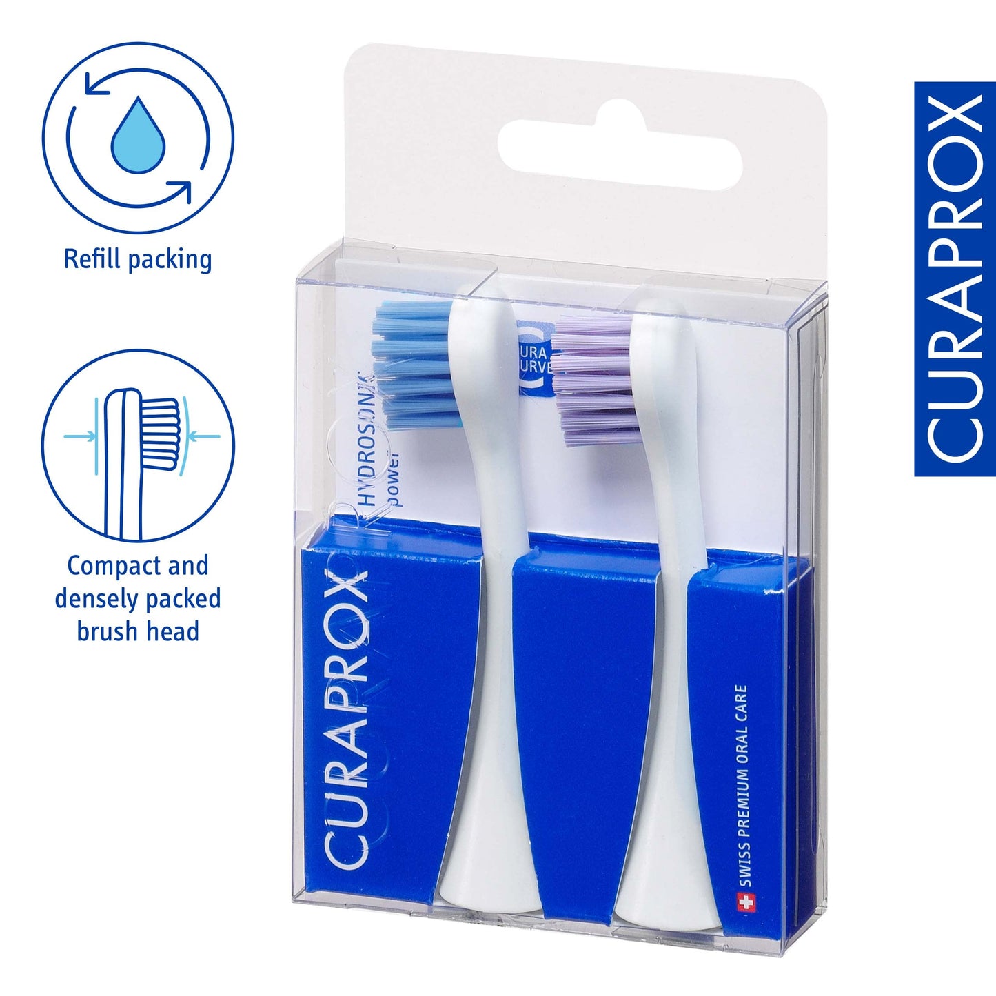 Curaprox Hydrosonic Brush Heads Power Duo – for Healthy Gums, Braces & Implants | Gentle Yet Powerful Sonic Cleaning | 2-Pack | Compatible with All Curaprox Sonic Models | Swiss Made