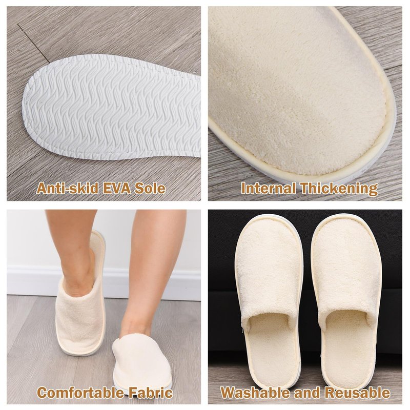 AQUEENLY House Slippers for Guests, Washable Spa Slippers Disposable Slippers for Guests, Hotel Slippers Guest Slippers for Shoeless Home, Non Slip Indoor Slippers Home Slippers for Women Men (12 Pack, US Footwear Size System, Adult, Women, Numeric Range,