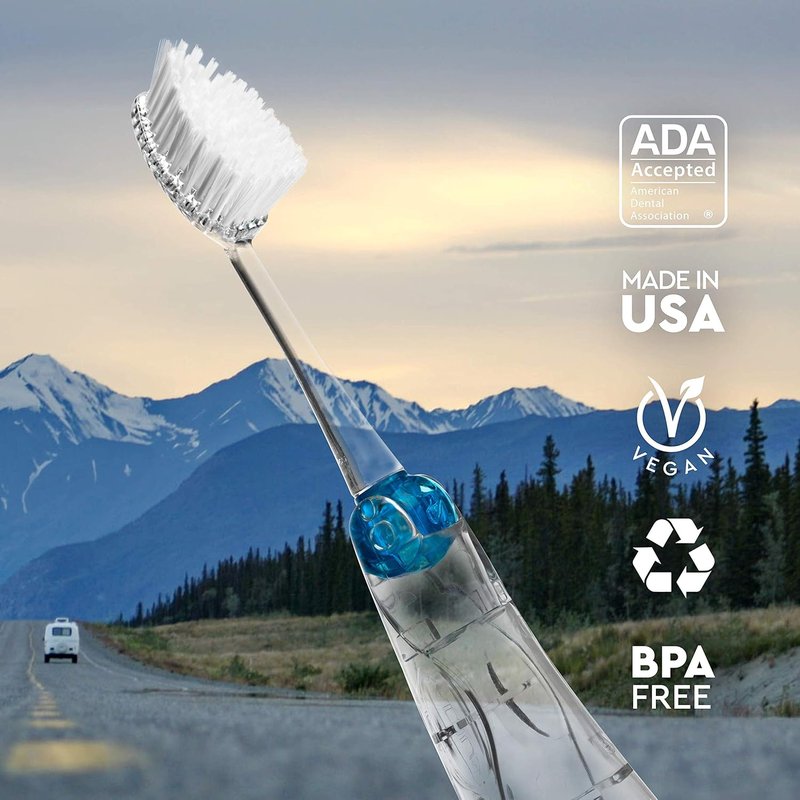 RADIUS Tour Travel Toothbrush - Replaceable Brush Head for Gum Health | Blue Smoke Green - Set of 3