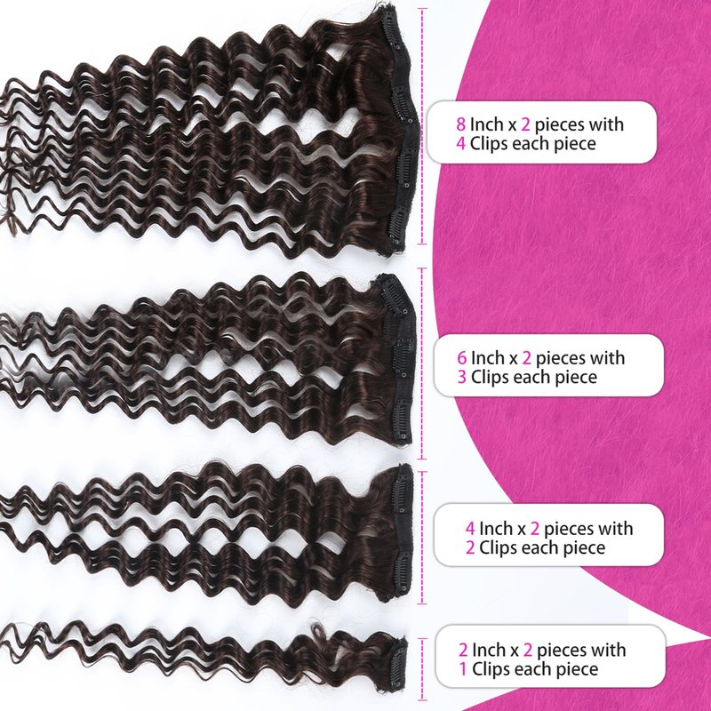 Curly Clip in Hair Extensions Real Human Hair 16inch 100g Invisible & Seamless 100% Brazilian Remy Human Extension Deep Wave Clip ins Extensions Double Weft 8 PCS with 20 Clips #2 Dark Brown