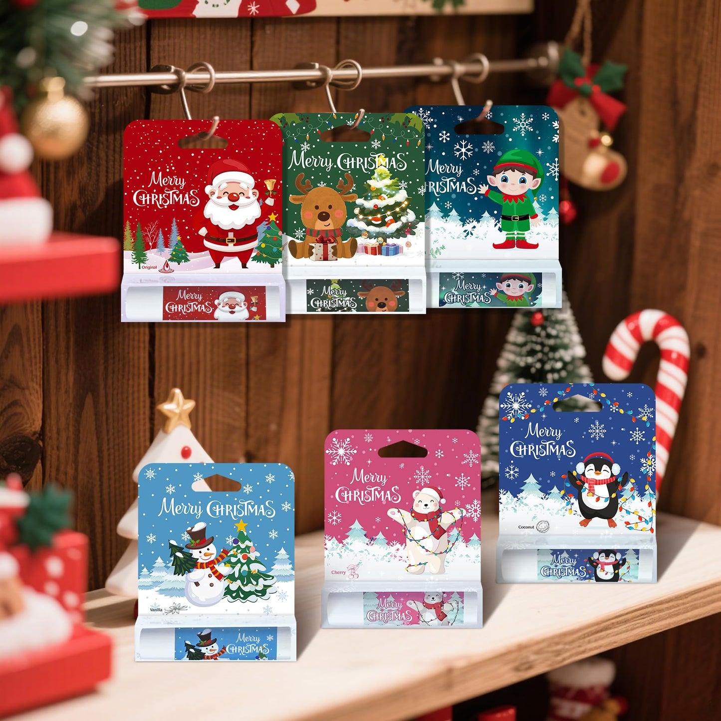 Kuabiz 24 Pcs Christmas Lip Balm Gifts Bulk Cute Stocking Goodie Bags Stuffers 6 Flavors Holiday Small Gifts Xmas Party Supplies Moisturizer Butter Care