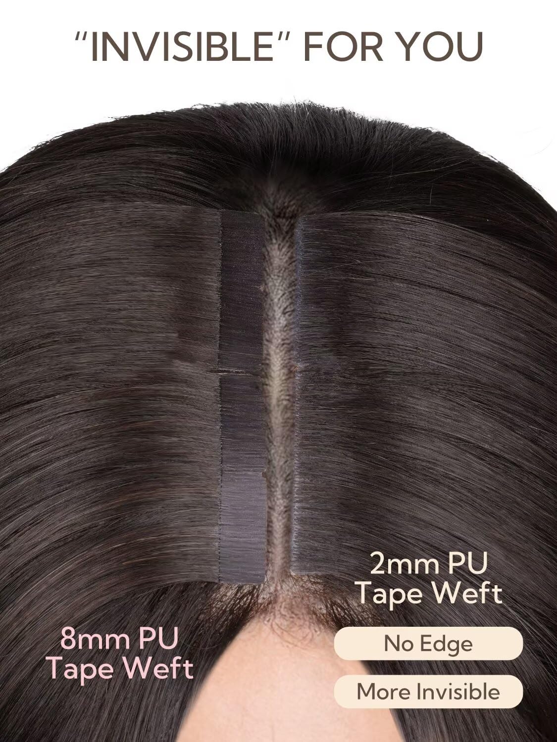 Invisi Edge Tape-In Hair Extensions - 10 Inch 30g 20pcs Dark Brown Seamless Real Remy Hair