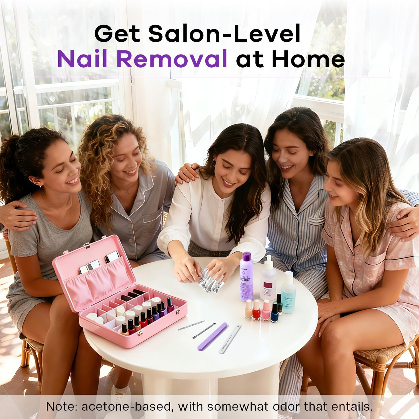 Glamonade Acetone Nail Polish Remover Kit: Soak off Gel Polish Remover Includes Nail File, Nail Buffer Block, Cuticle Pusher, Cuticle Peeler, Nail Polish Soak Off Bowl & Cuticle Oil(8 Fl.Oz.)