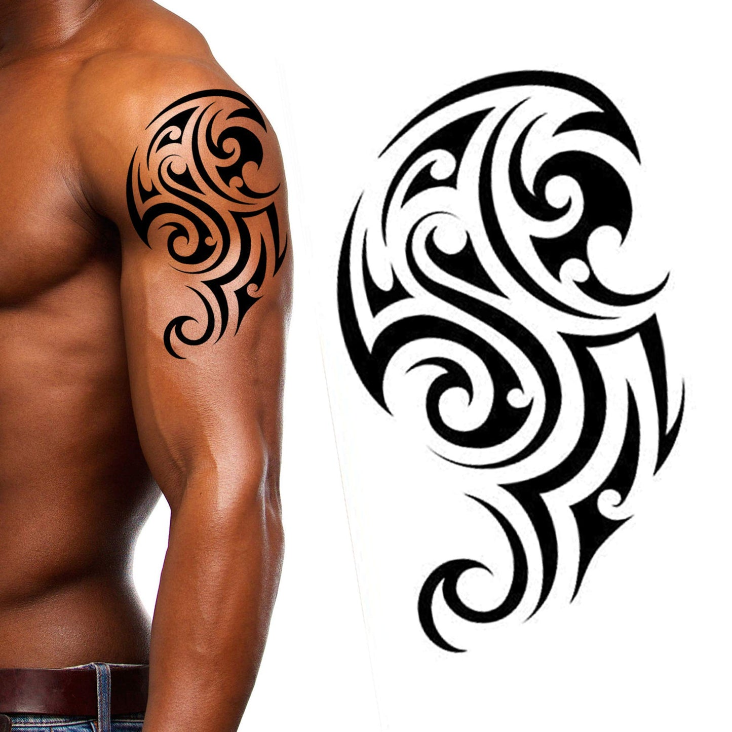 4 Pack Stick on black temporary tattoo maui tribal body art sticker transfer for arms shoulder aztec polynesian samoan hawaiian for adult men and women (4 x all tribal tattoo designs)