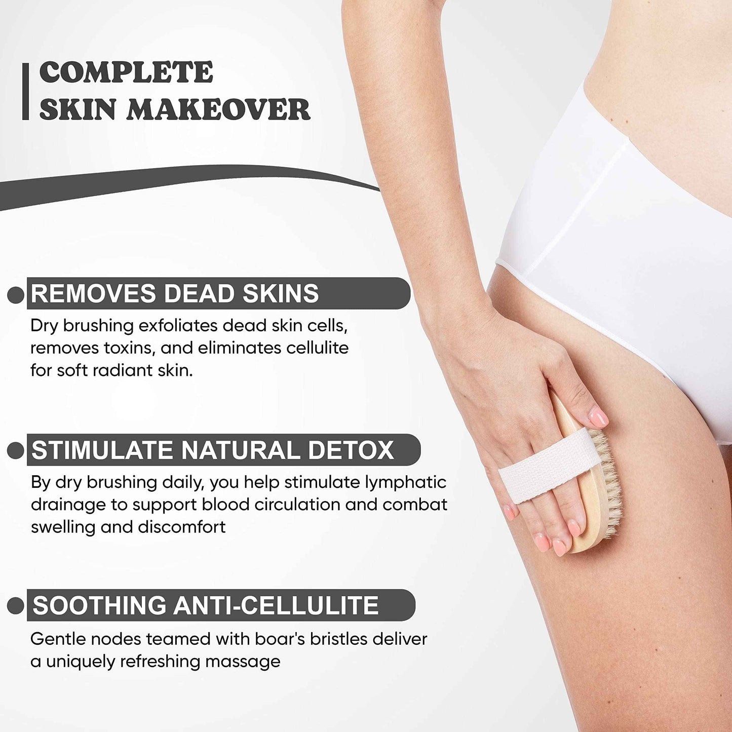 Lymphatic Drainage Paddle Wood & Dry Skin Brush Set - Anti-Cellulite Tools for a Healthier Lymphatic System With Body Brush